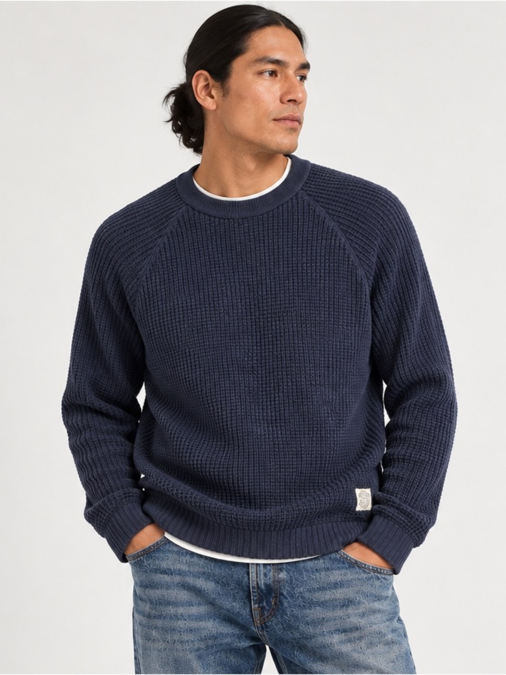 Lucky Brand My Good Luck Sweater Navy Waffle Knit M